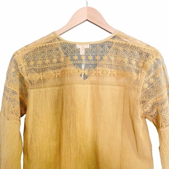 NWT Garnet Hill Top Organic Cotton Lace Trim Peasant Blouse Yellow Size 2 NEW - Picture 3 of 8
